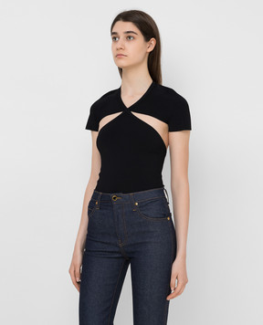 Khaite Vita black ribbed cutout bodysuit 8570400K400