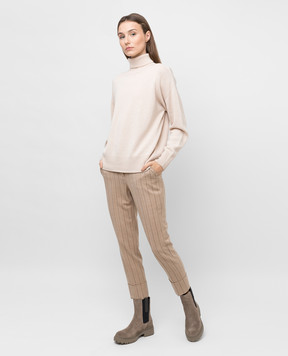 Peserico Beige striped wool trousers P0462902570