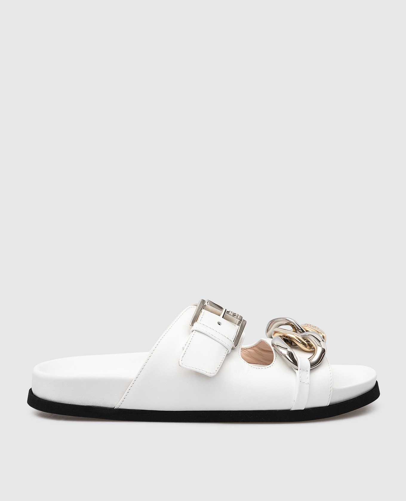 White leather slippers with chain n21