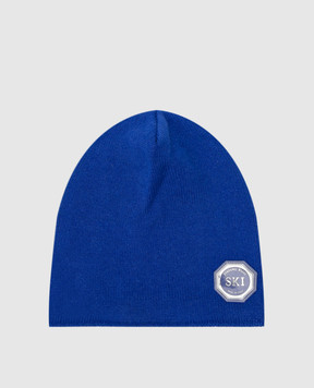 Stefano Ricci Children's blue cashmere hat with emblem YAK6S10CUFF6SA04