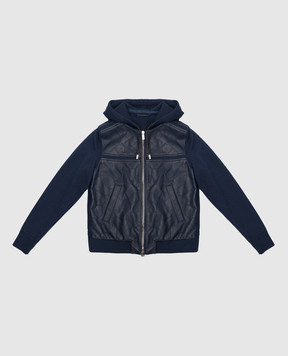 Stefano Ricci Children's dark blue jacket in cashmere, silk and leather YTJ8200030MANP