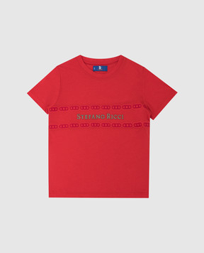 Stefano Ricci Children's red T-shirt with logo and embroidery YNH1100370803