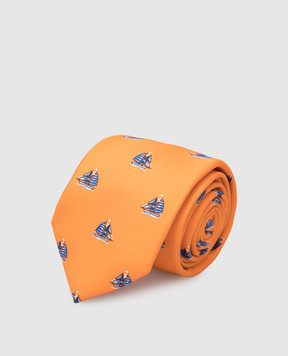 Stefano Ricci Children's orange silk set of patterned tie and shawl YDHNG600