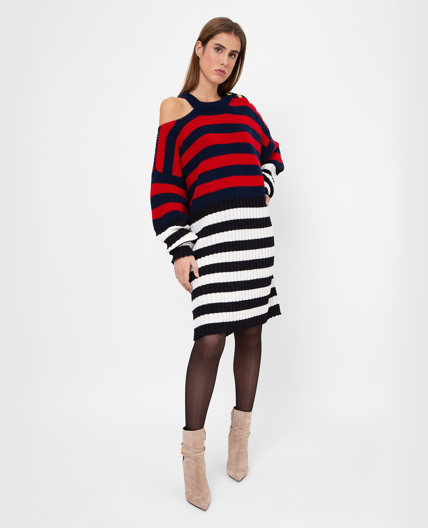 

Striped cutout dress Balmain, White