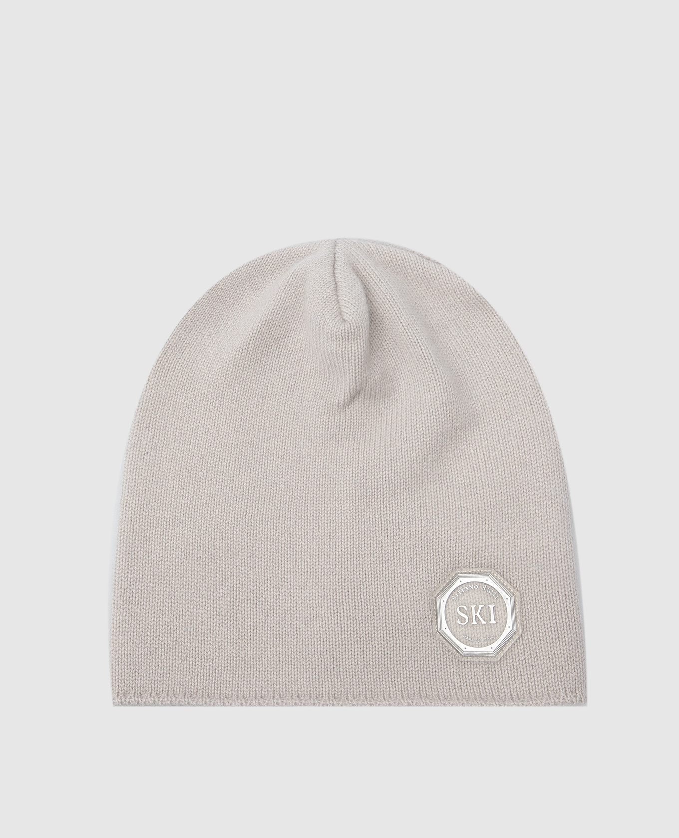 Children's light gray cashmere hat with emblem stefano ricci