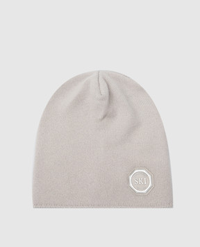 Stefano Ricci Children's light gray cashmere hat with emblem YAK6S10CUFF6SA04