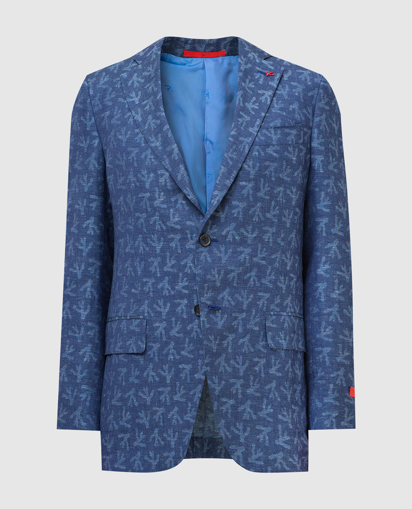 

Wool and linen blazer in emblem pattern ISAIA, Синий