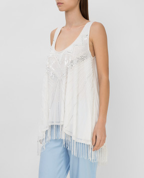 Twinset White top with embroidery and fringes 211TT2622