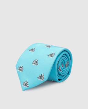 Stefano Ricci Children's blue silk set of patterned tie and shawl YDHNG600
