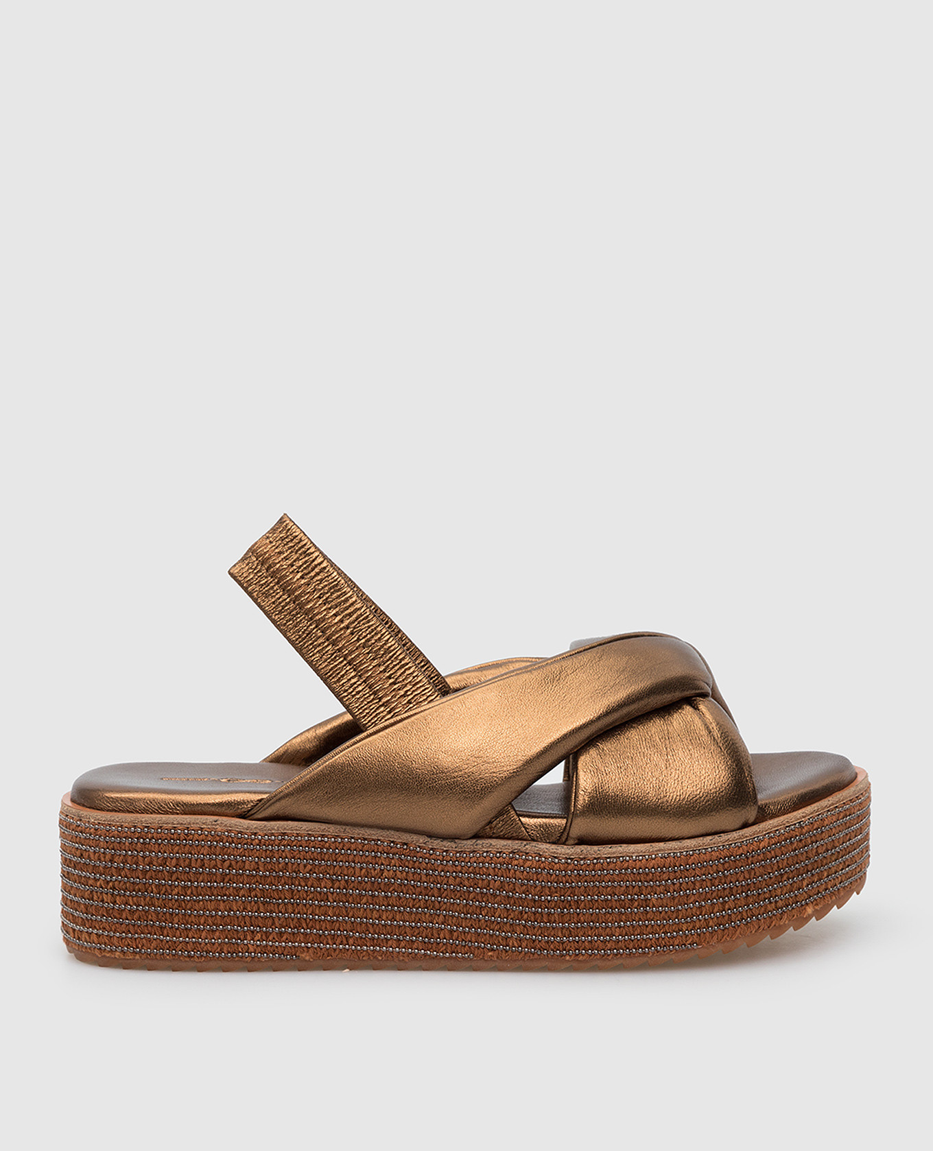 Bronze leather sandals with bulky soles with monili 181