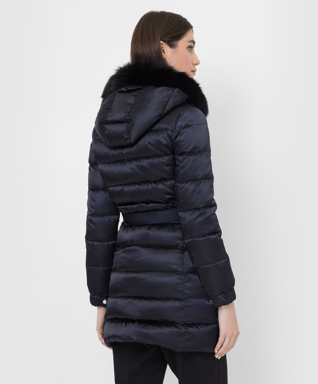 Prada - Navy blue down jacket with fur 28G062R0K - shop with