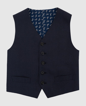 Stefano Ricci Children's dark blue checked wool and silk vest Y1E0100000HC3453