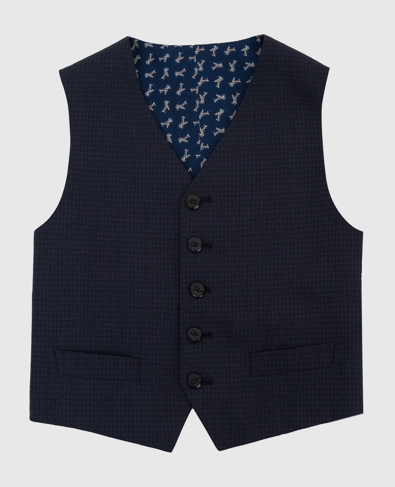 

Children's dark blue checked wool and silk vest Stefano Ricci