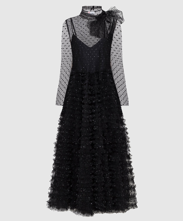 red valentino black dress with bow Red Valentino Lace Inset Pleated Mini Dress With Bow In Black/white