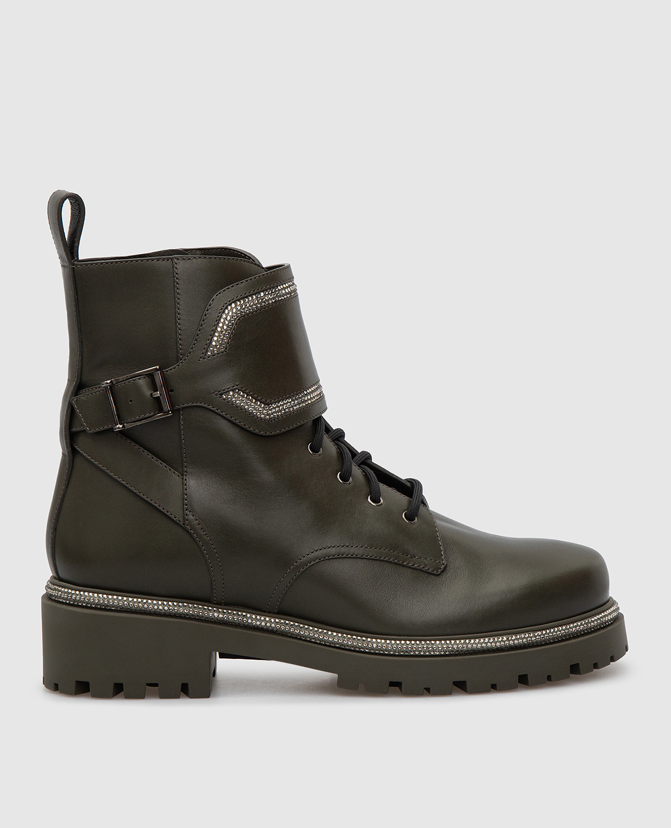 Nina dark green leather boots with crystals rene caovilla