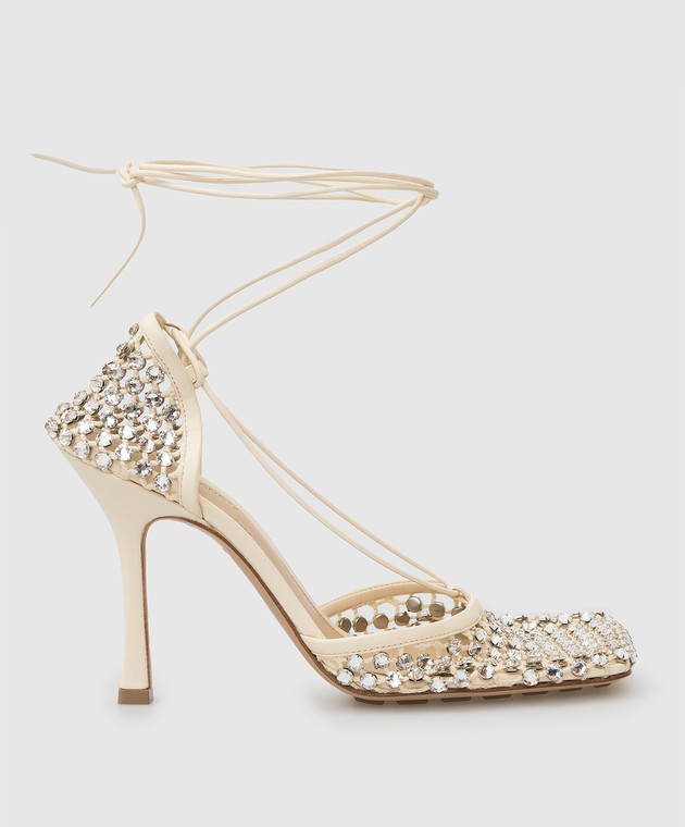 Bottega Veneta - Light Beige Sparkle Stretch Sandals with Crystals  667206V0GU1 - buy with European delivery at Symbol