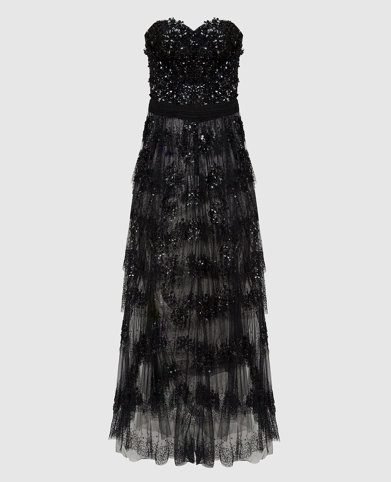 

Dress with floral embroidery, ruffles and slit Amen, Black