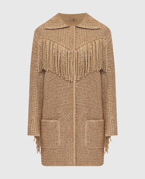 Ermanno Scervino Golden cardigan in crystals with fringe D405D701CTJKE