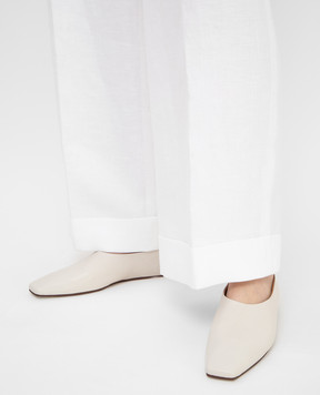 The Row Light beige square toe leather flat shoes F1181L72