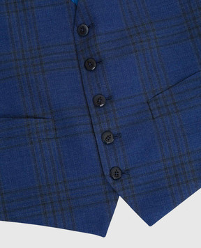 Stefano Ricci Children's dark blue checked wool and silk vest Y1E0100000HC3586