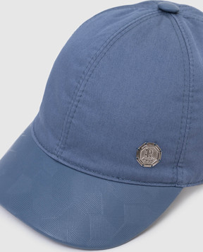 Stefano Ricci Children's blue cap in silk and leather with a pattern YVF5190PCT9VHA
