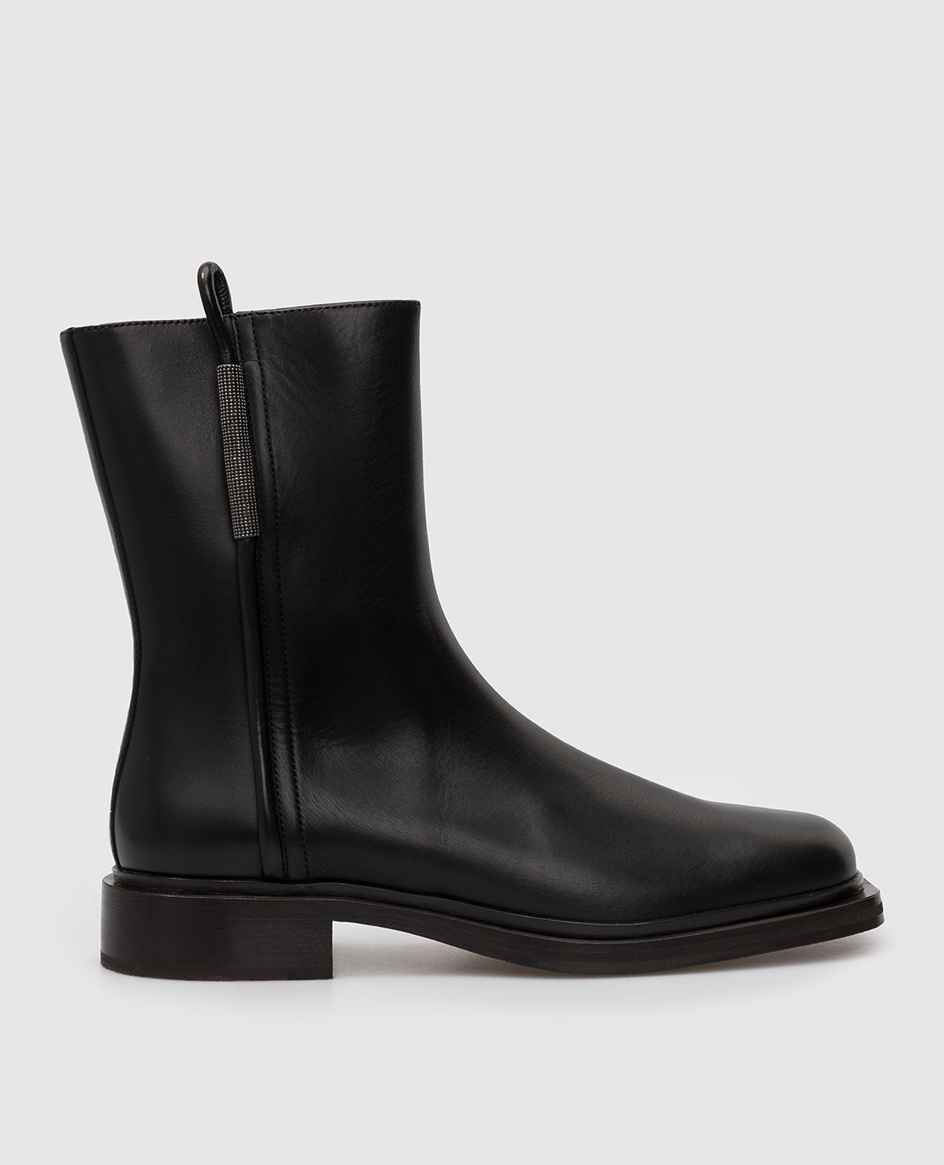 

Black leather ankle boots with chains Brunello Cucinelli, Черный