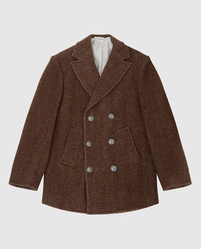 Stefano Ricci Children's double-breasted brown wool coat Y3ZSPC6000WC801