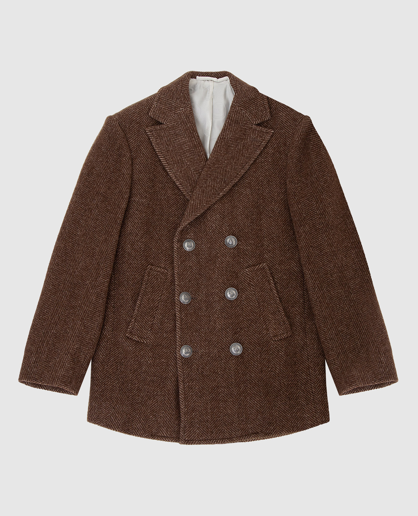 Children's double-breasted brown wool coat stefano ricci