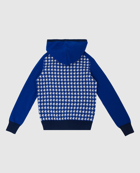 Stefano Ricci Children's blue patterned cashmere hoodie YAK6S07GC1F6SA06
