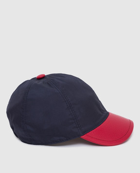 Stefano Ricci Children's navy blue silk and leather cap YVF5190SET1SK