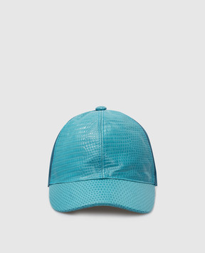 Stefano Ricci Children's dark turquoise cap with leather inserts YVF5347CFVRL