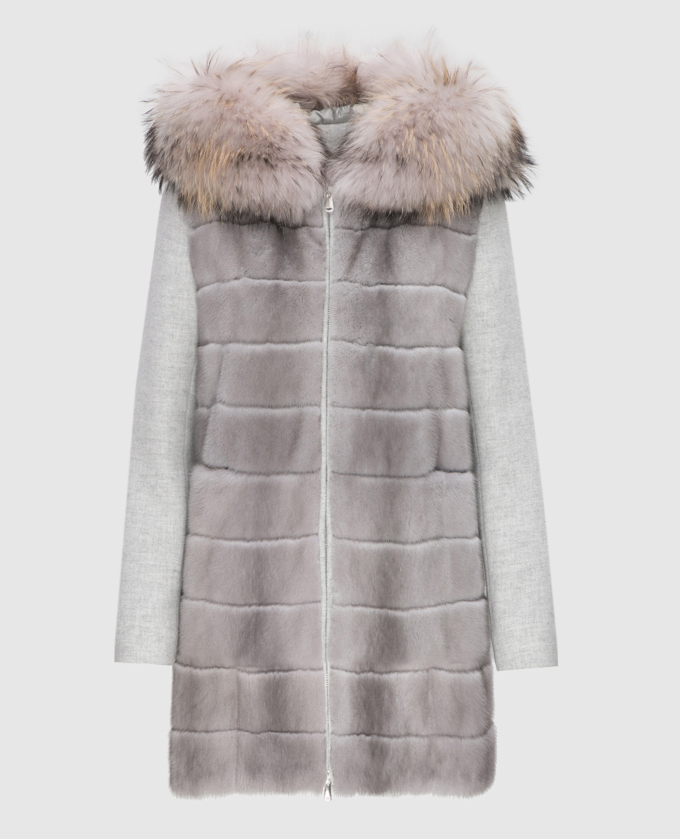 Gray coat with raccoon fur