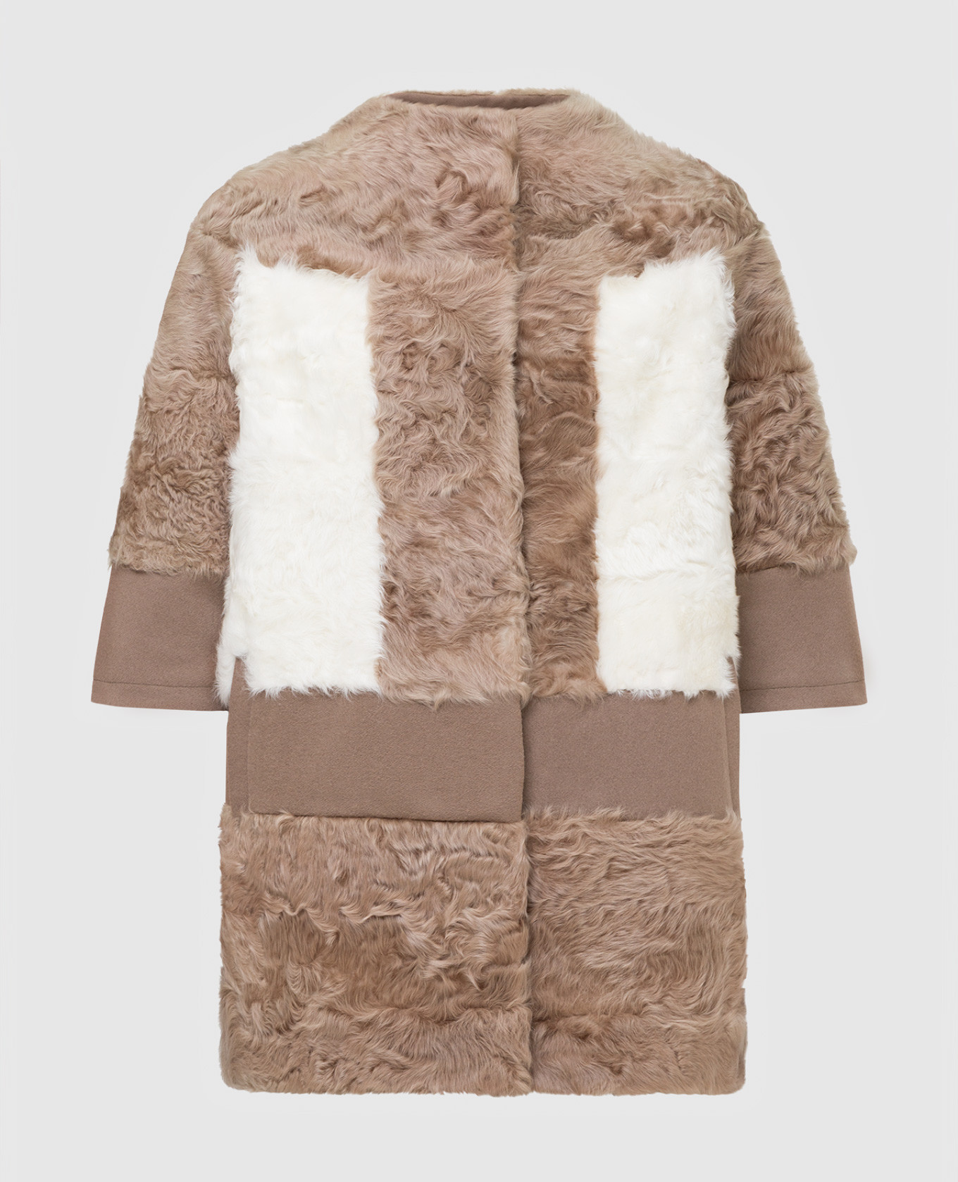 Beige combined sheepskin coat