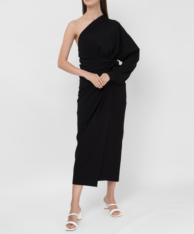 balenciaga one shoulder dress Balenciaga one-shoulder Asymmetric Maxi Dress | Black