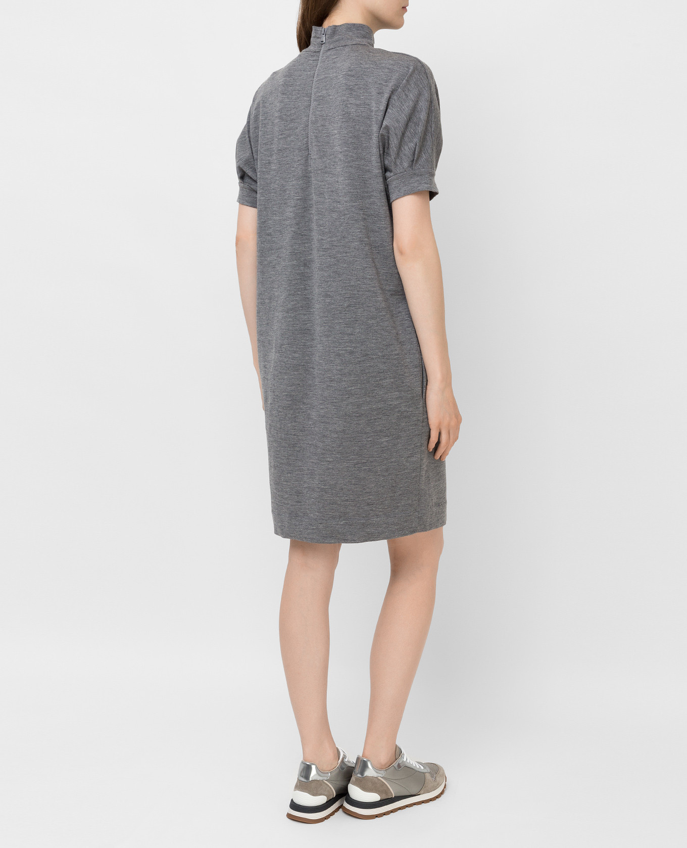 Printed wool dress with monili Brunello Cucinelli 4