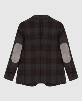 Stefano Ricci Children's dark brown plaid wool blazer Y1RSGD23T0W804