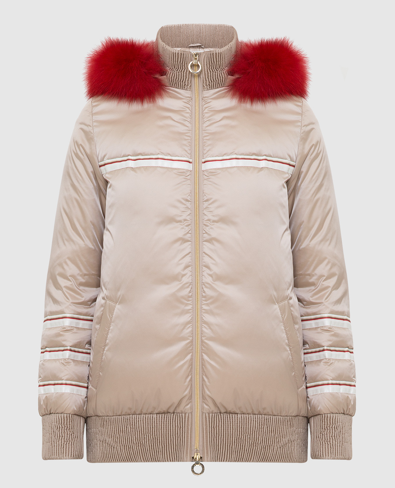 

Beige down jacket with fox fur collar Florence Mode, Бежевый
