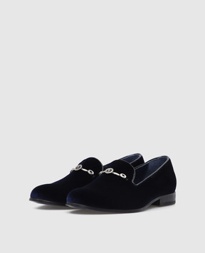 Stefano Ricci Children's dark blue velvet loafers with buckle YRU59CG864VL