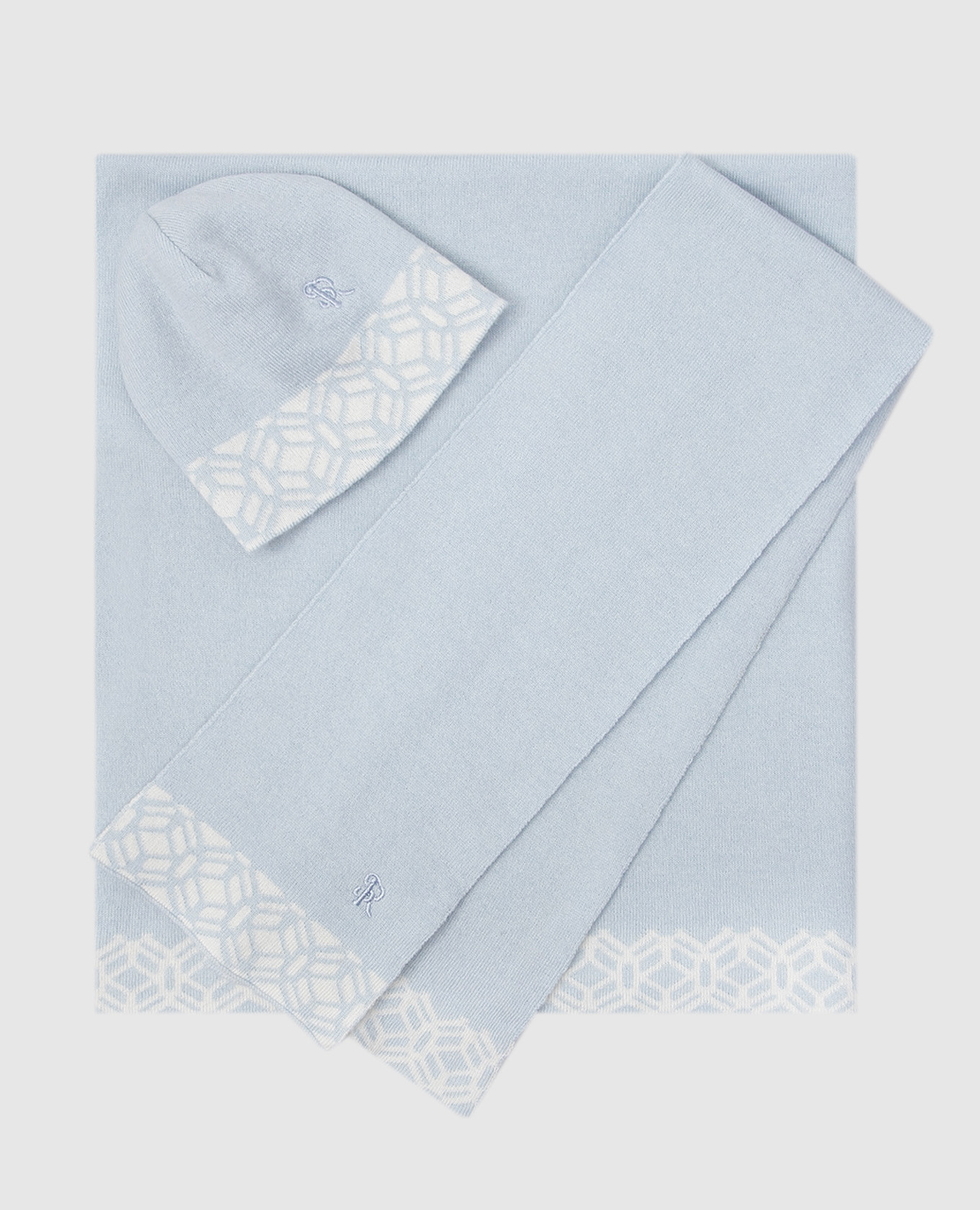 

Children's set of hat, scarf and plaid in cashmere with a pattern Stefano Ricci, Голубой