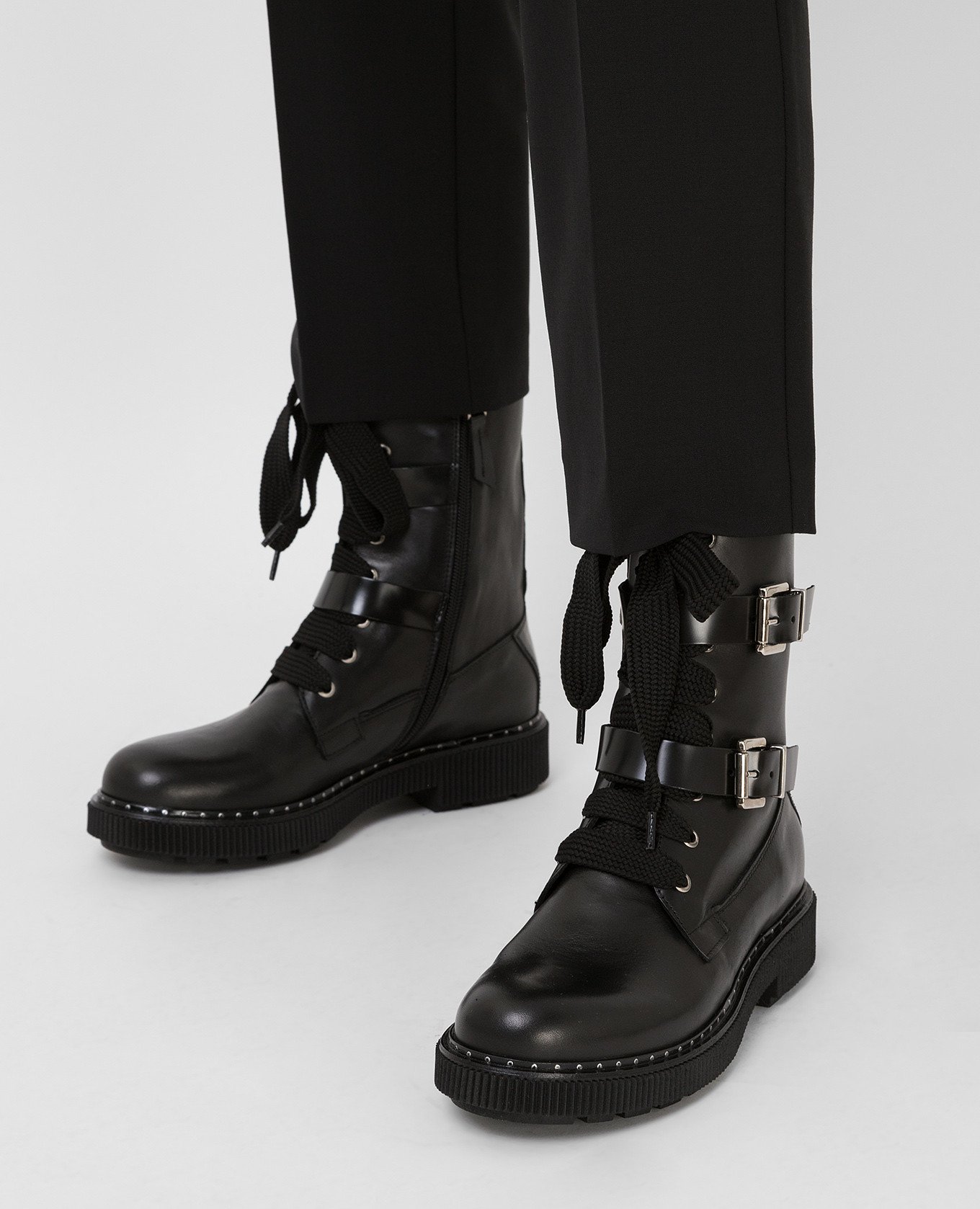 

Leather biker boots with buckles Max & Co, Black