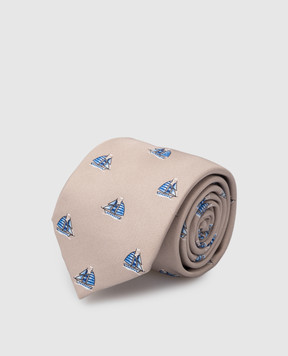 Stefano Ricci Beige patterned silk tie and poché scarf set for children YDHNG600