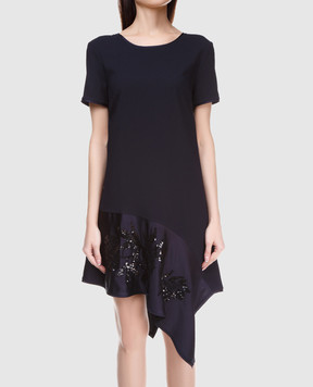 PAROSH Navy blue dress with sequin embroidery D730224R