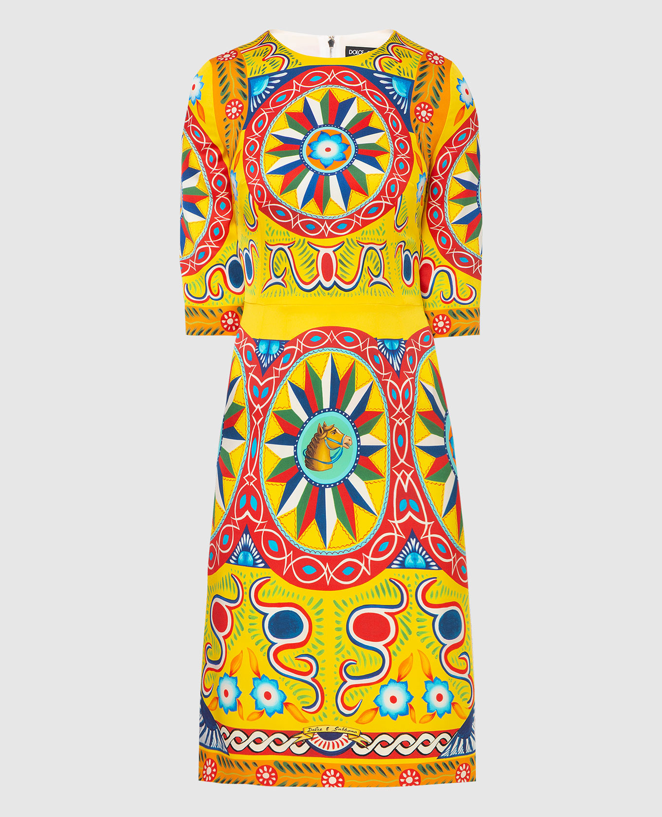 

Silk midi dress in Siciliano Caretto print and slit Dolce&Gabbana, Yellow