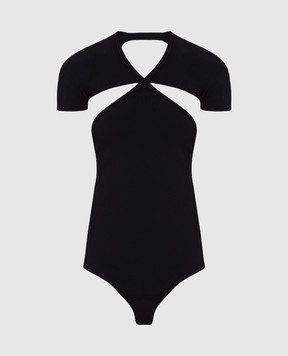 Khaite Vita black ribbed cutout bodysuit 8570400K400