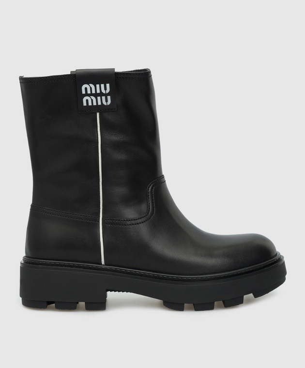 Miu Miu - Leather boots with logo print 5U613D3AQP - shop with