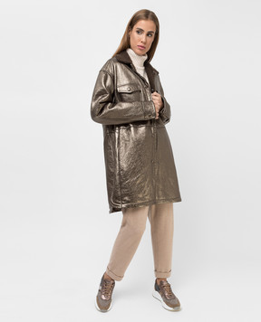 Yves Salomon Bronze sheepskin coat with slits 22WYM60295MEVN