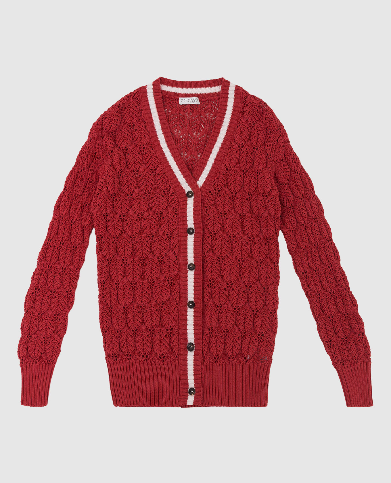 

Children's openwork cardigan with a contrasting insert Brunello Cucinelli, Red