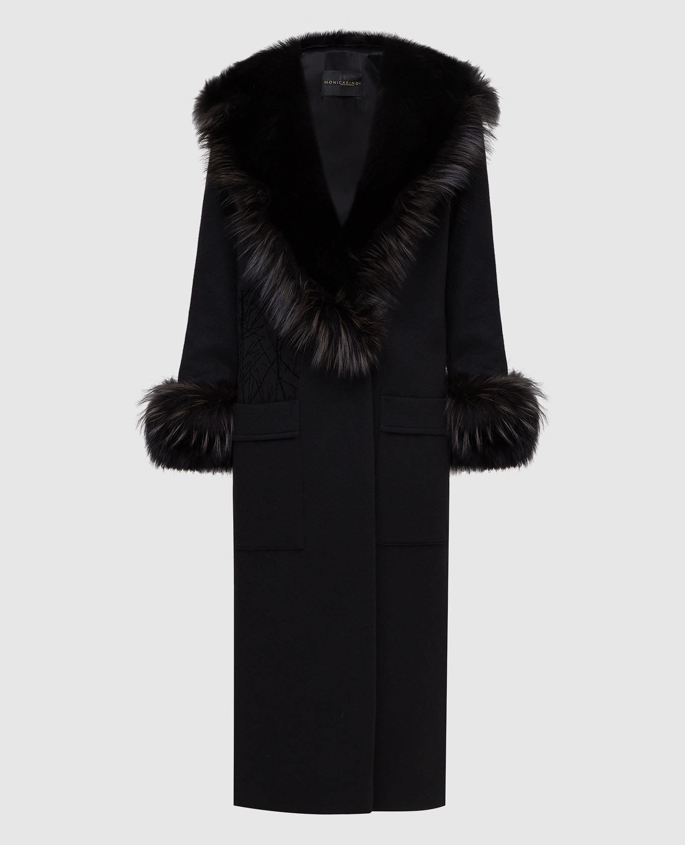 

Black cashmere coat with fox fur Rindi