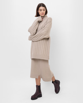 The Row Dejan Beige Asymmetric Cashmere Skirt 5782Y120