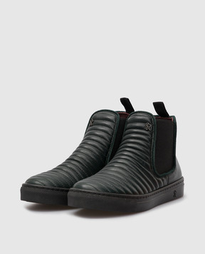 Stefano Ricci Kids Dark Green Leather Chelsea YRU02G8034VTS